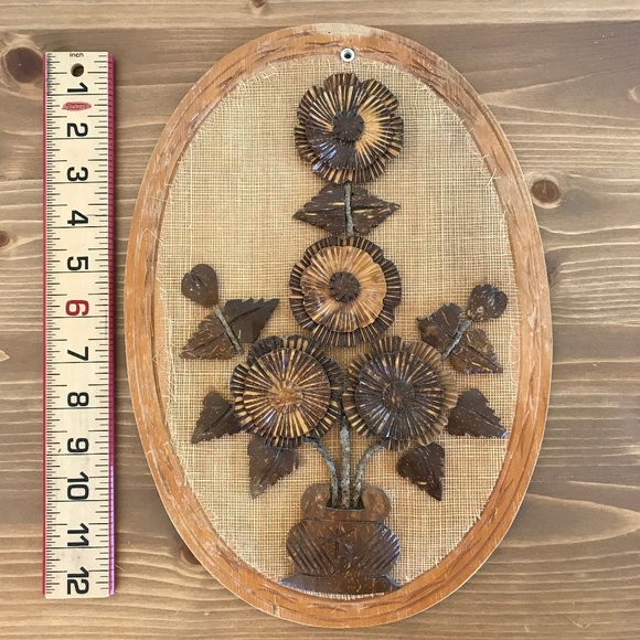 Coconut Shell 3D Flower Wooden Wall Hanging Vintage Neutral Boho Decor 9.5x13.5" - Picture 5 of 7